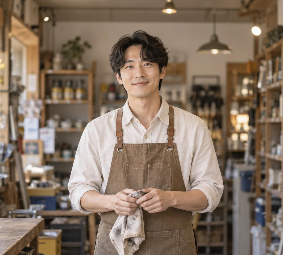 마산에서 철물점을 하는 젊은 사장님이 가게 안에 선 모습